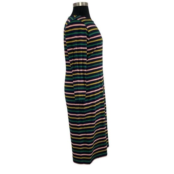 J. Crew 16 Navy Green Striped Sheath Dress Midi Long Sleeve Career Modest Office - Picture 6 of 9